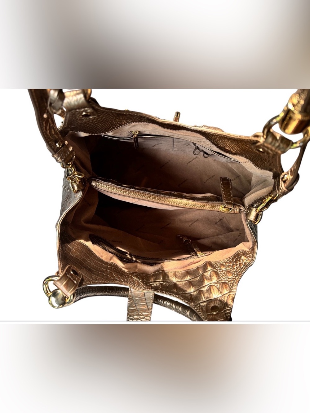 Brahmin Elisa Large Satchel β Gold Croc Embossed Leather | Gold Hardware | - Picture 15 of 17